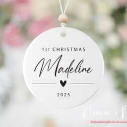 First Christmas Keepsake, Hanging Ornament, New Baby Gift, Tree Decoration, Personalised Ceramic Bauble, Custom Name Gift Style9 - thumbnail 3