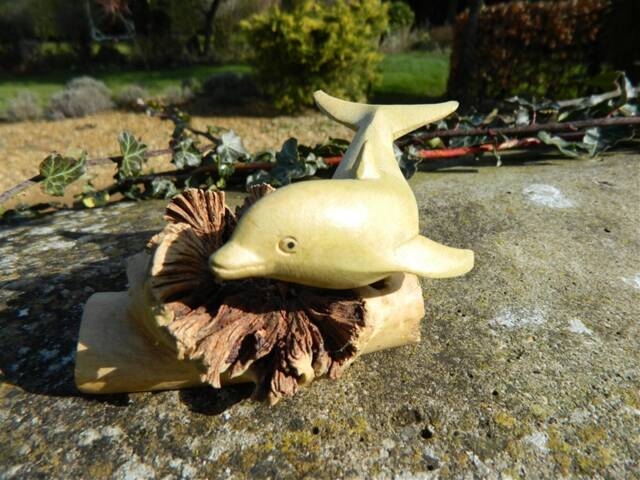 Hand Carved Wooden Dolphin - On Parasite Wood - image 1