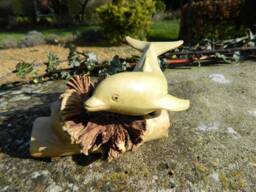 Hand Carved Wooden Dolphin - On Parasite Wood - thumbnail 1