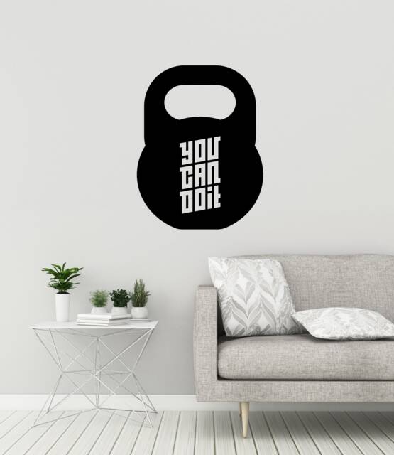Kettlebell Vinyl Wall Decal Home Gym Inspirational Quote Fitness Bodybuilding Stickers Mural - #3048Di - image 1