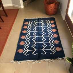 Handmade Flatweave Kilim Rug Royal Blue Carpet, Boho Decor - thumbnail 2
