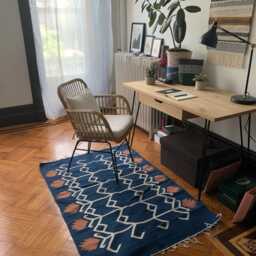 Handmade Flatweave Kilim Rug Royal Blue Carpet, Boho Decor - thumbnail 3