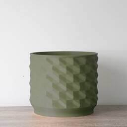 "Geometric Planter With Drainage & Saucer in Army Green, Unique 3D-Printed Plant Pot, Sizes 4"" 5"" 6"" 7"" 8" - thumbnail 2