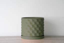 "Geometric Planter With Drainage & Saucer in Army Green, Unique 3D-Printed Plant Pot, Sizes 4"" 5"" 6"" 7"" 8" - thumbnail 1