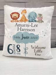 Personalised New Baby Animal Cushion Cover - Cover Only - Add Baby Weight & Date - thumbnail 1