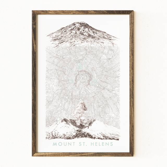 Mount St Helens Topographic Map & Mountain Sketches Washington - Art Print Pacific Northwest Cascade Range Volcano - image 1