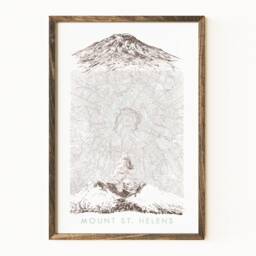Mount St Helens Topographic Map & Mountain Sketches Washington - Art Print Pacific Northwest Cascade Range Volcano - thumbnail 1