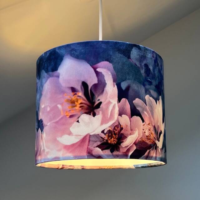 Pink & Purple Floral Velvet, Drum Lampshade /Ceiling Shade With A White Lining - image 1