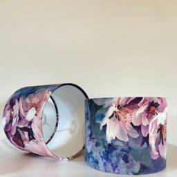 Pink & Purple Floral Velvet, Drum Lampshade /Ceiling Shade With A White Lining - thumbnail 2
