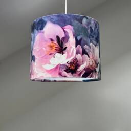 Pink & Purple Floral Velvet, Drum Lampshade /Ceiling Shade With A White Lining - thumbnail 3