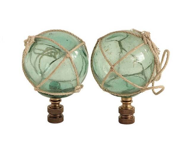 Petite Netted Aqua Glass Lamp Finials On Bronze Hardware - A Single Finial Or Matching Pair - image 1