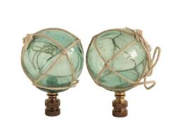 Petite Netted Aqua Glass Lamp Finials On Bronze Hardware - A Single Finial Or Matching Pair - thumbnail 1