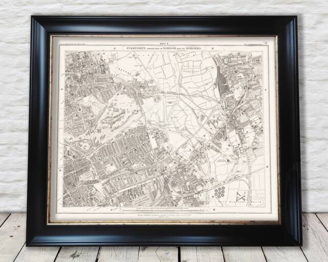Old London Map Print 1877 Stratford, Victoria Park, Hackney Wick - Exceptional Quality 230Gsm Framed Unframed Free Standard Delivery - image 1
