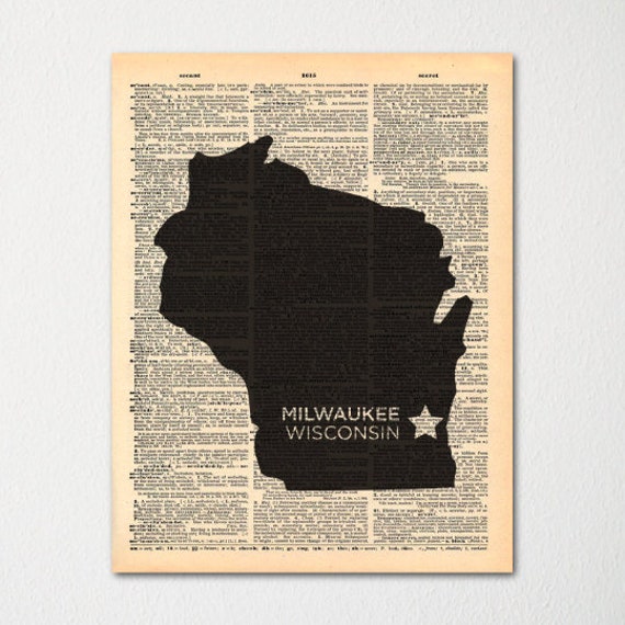 Wisconsin Custom City-state Dictionary Art Print/Vintage Paper