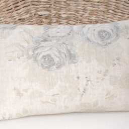 Cabbages & Roses Mary Cushion Cover, UK Designer Blue Grey/Wisteria, Floral On Natural Linen, Lumbar Pillow - thumbnail 3