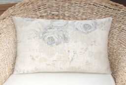 Cabbages & Roses Mary Cushion Cover, UK Designer Blue Grey/Wisteria, Floral On Natural Linen, Lumbar Pillow
