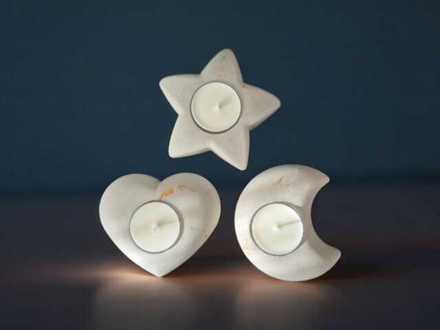 Concrete Tea Light Candle Holder Heart, Moon & Star - Minimalist Decor - image 1