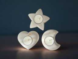 Concrete Tea Light Candle Holder Heart, Moon & Star - Minimalist Decor - thumbnail 1