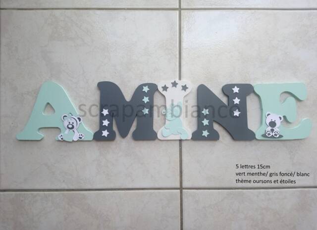 Wooden Letter, Room Decoration First Name To Stick, Name, Decorative Birth Gift Theme Teddy Bears & Stars