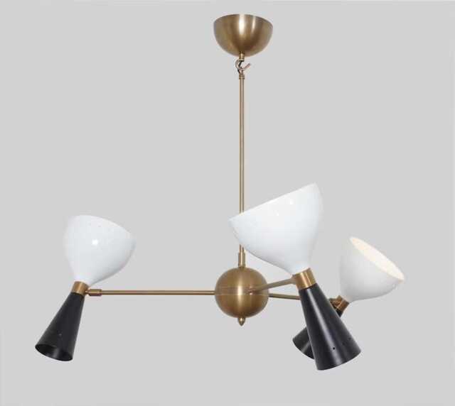 Sputnik Chandelier, Mid Century Modern Lighting, Brass Finish, 3-Light Fixture - image 1