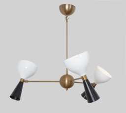 Sputnik Chandelier, Mid Century Modern Lighting, Brass Finish, 3-Light Fixture - thumbnail 1