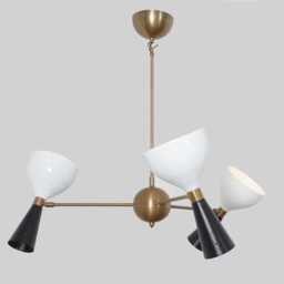 Sputnik Chandelier, Mid Century Modern Lighting, Brass Finish, 3-Light Fixture - thumbnail 3