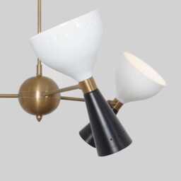 Sputnik Chandelier, Mid Century Modern Lighting, Brass Finish, 3-Light Fixture - thumbnail 2