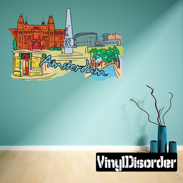 Famous City Amsterdam Wall Decal - Fabric Vinyl Removable & Reusable Famouscityuscolor008Et