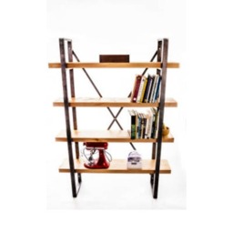 Sycamore Wood & Raw Steel Metal Bookcase Display Industrial Shelving - thumbnail 1