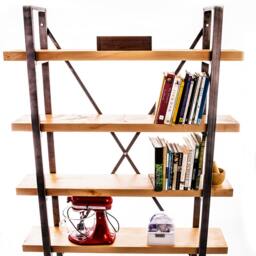 Sycamore Wood & Raw Steel Metal Bookcase Display Industrial Shelving - thumbnail 2