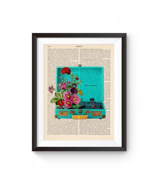 Vinyl Player Illustration, Decorative Art, Retro Crosley Turntable Print, Vintage Flowers, Music Lover Gift Idea - image 1