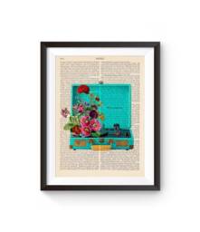 Vinyl Player Illustration, Decorative Art, Retro Crosley Turntable Print, Vintage Flowers, Music Lover Gift Idea - thumbnail 1