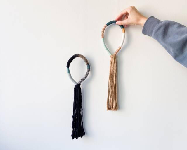 Set Of 2 Fringed Rope Wall Hangings, Pair Wrapped Loop Knots For Gallery Wall, Mural Tassel Home Decor - image 1