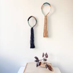 Set Of 2 Fringed Rope Wall Hangings, Pair Wrapped Loop Knots For Gallery Wall, Mural Tassel Home Decor - thumbnail 2