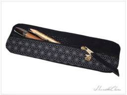 Pencil Case Leather & Fabric Japanese Blue Unique - thumbnail 1