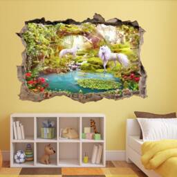 Unicorn Wall Decal Enchanted Forest Mural, Kids Bedroom Decor - thumbnail 3