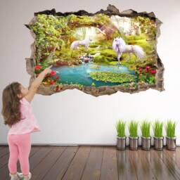 Unicorn Wall Decal Enchanted Forest Mural, Kids Bedroom Decor - thumbnail 2