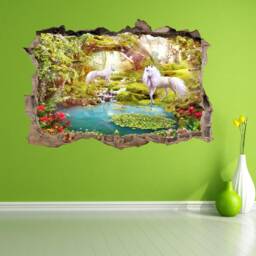 Unicorn Wall Decal Enchanted Forest Mural, Kids Bedroom Decor - thumbnail 4