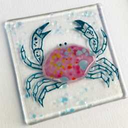 Glass Crab Wall Art - Colourful Framed Fused Glass Nipper Handmade in Cornwall By Niko Brown - thumbnail 1