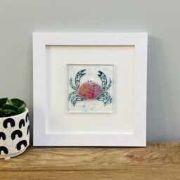 Glass Crab Wall Art - Colourful Framed Fused Glass Nipper Handmade in Cornwall By Niko Brown - thumbnail 3