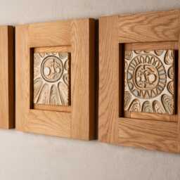 Sun Ceramic Wall Art in White Oak Frame - One - Choose From Three Ready To Ship Original 11 Inch - thumbnail 2