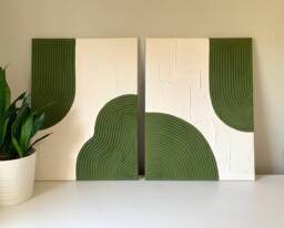 Plaster Wall Art, Set Of 2, Textured Canvas, White Painting, Painted 3D, Minimalist Decoration, Home Decor - thumbnail 1