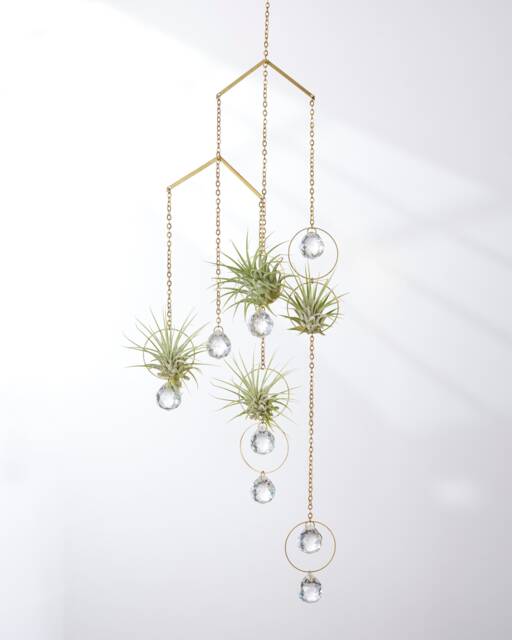 Hanging Air Plant Holder Mobile, Brass Crystal Suncatcher, Geometric Hanger, Display, Gift Ideas - image 1