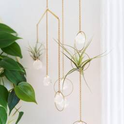 Hanging Air Plant Holder Mobile, Brass Crystal Suncatcher, Geometric Hanger, Display, Gift Ideas - thumbnail 3