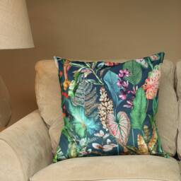 Extra-Large Supersoft Heavyweight Velvet Cushion. Large Scale Exotic Jungle Leaves Pattern. 23X23
