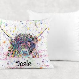 Personalised Watercolour Rainbow Highland Cow Cushion, Cuddle Pillow, Birthday Gift - thumbnail 2