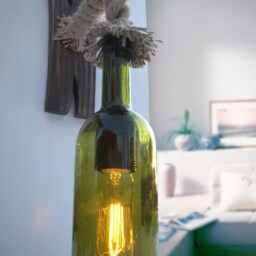 Ceiling Lamp in A Wine Barrel With Shades Of Bottles, Pendant Wooden Light, Lamp, Trimmed Bottle, Edison Bulbs, Rustic Light - thumbnail 4