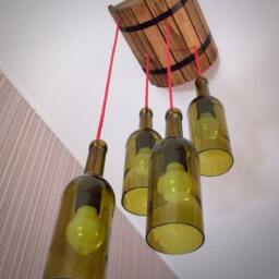 Ceiling Lamp in A Wine Barrel With Shades Of Bottles, Pendant Wooden Light, Lamp, Trimmed Bottle, Edison Bulbs, Rustic Light - thumbnail 3