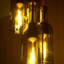 Ceiling Lamp in A Wine Barrel With Shades Of Bottles, Pendant Wooden Light, Lamp, Trimmed Bottle, Edison Bulbs, Rustic Light - thumbnail 2