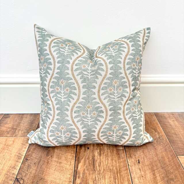 1698. Antoinette Duck Egg Block Print Linen Blend Cushion Cover - image 1